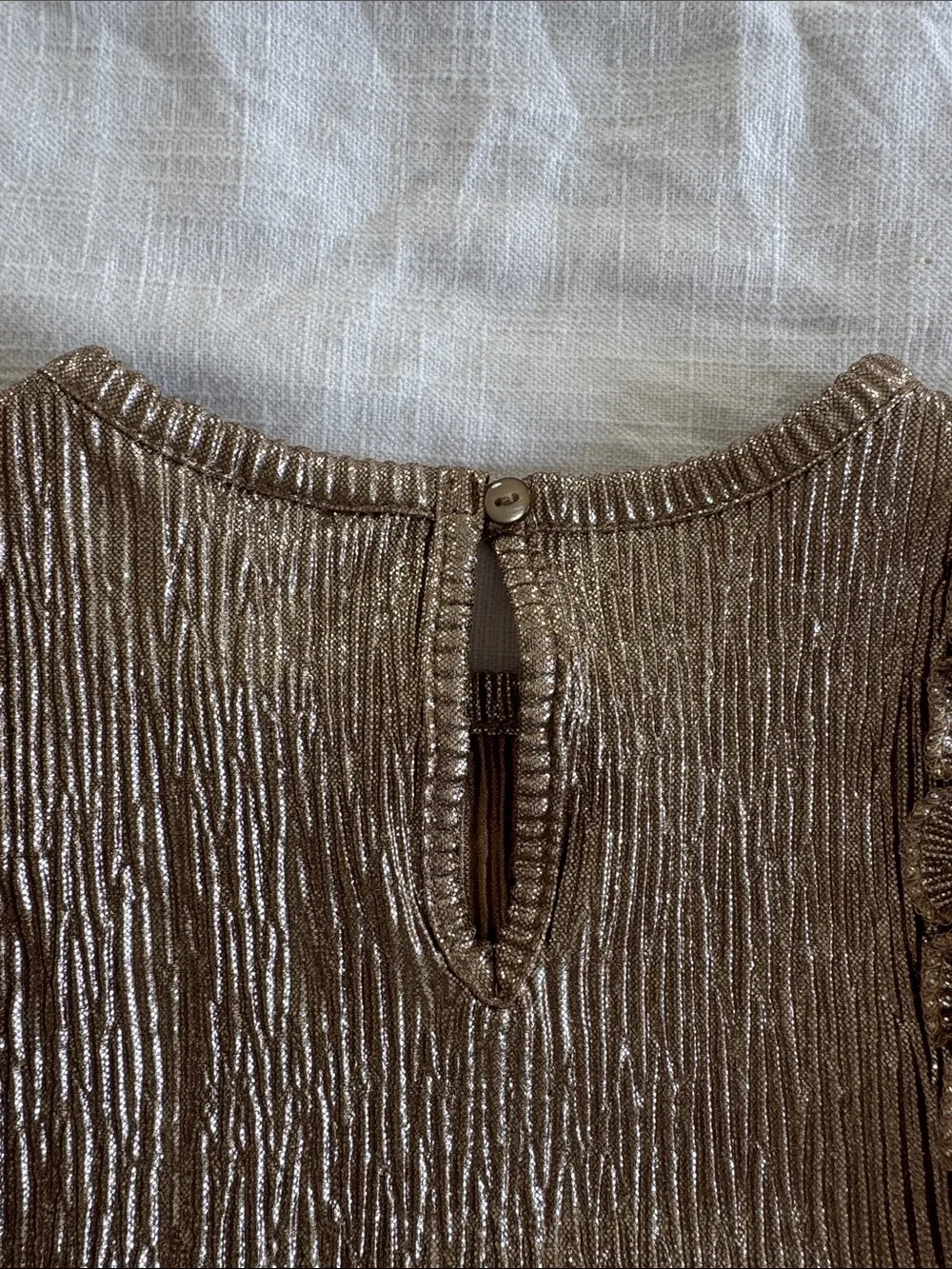 H&M Metallic Gold Ruffle-Detail Long Sleeve Dress
